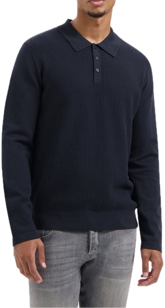 Pure Path Braided Structure Knit Polo Blauw