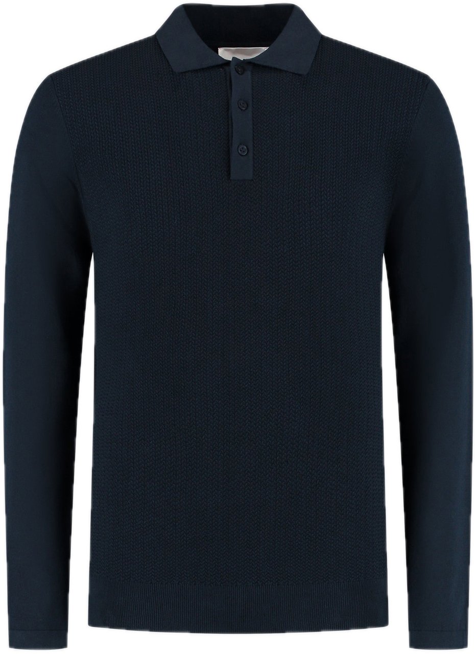 Pure Path Braided Structure Knit Polo Blauw