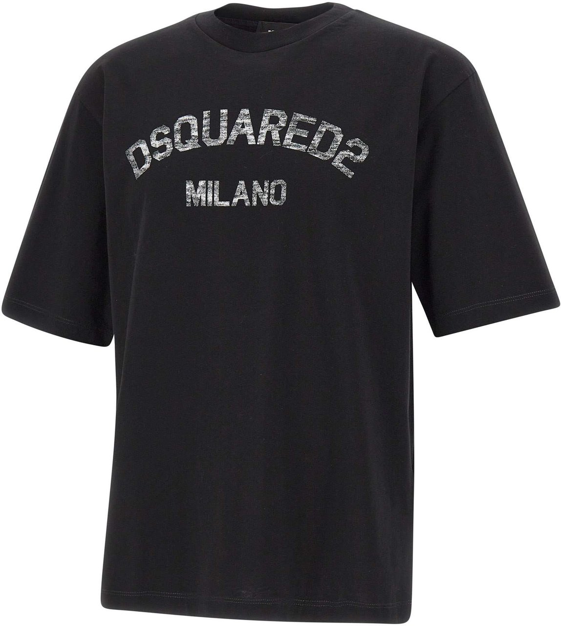 Dsquared2 T-shirt Nera in Cotone con Logo Dsquared2 Milano Zwart