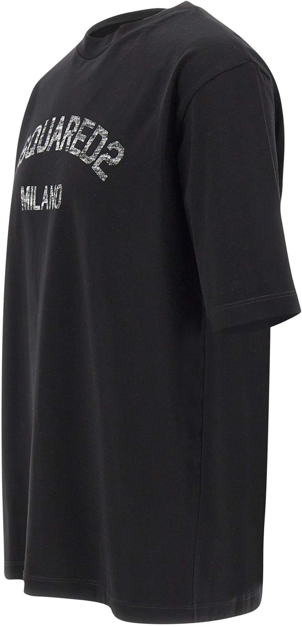 Dsquared2 T-shirt Nera in Cotone con Logo Dsquared2 Milano Zwart