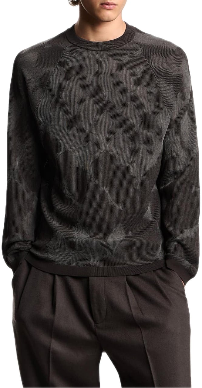 Emporio Armani Plated Ribbed Viscose Jumper Grey Grijs