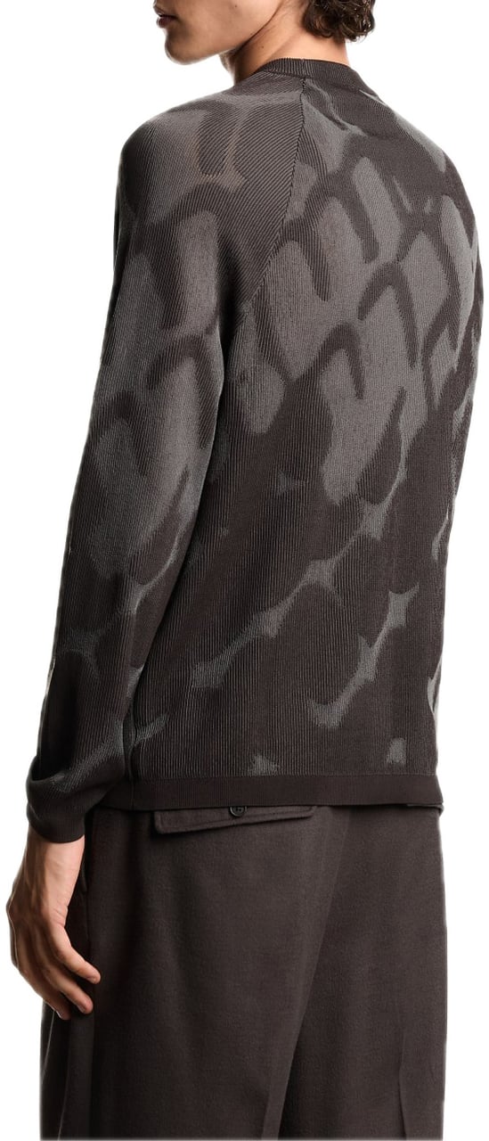 Emporio Armani Plated Ribbed Viscose Jumper Grey Grijs