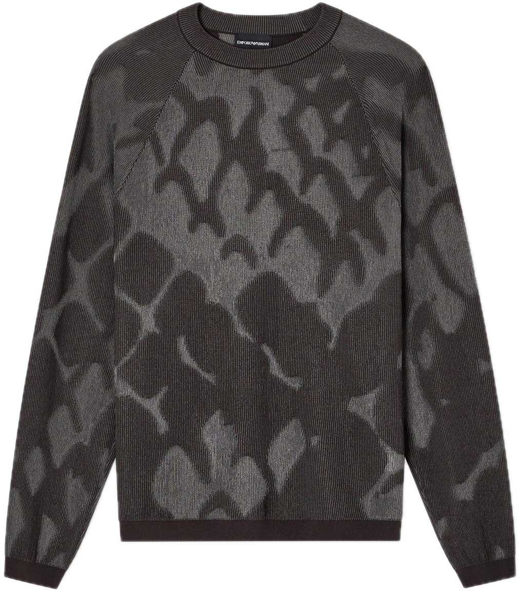 Emporio Armani Plated Ribbed Viscose Jumper Grey Grijs