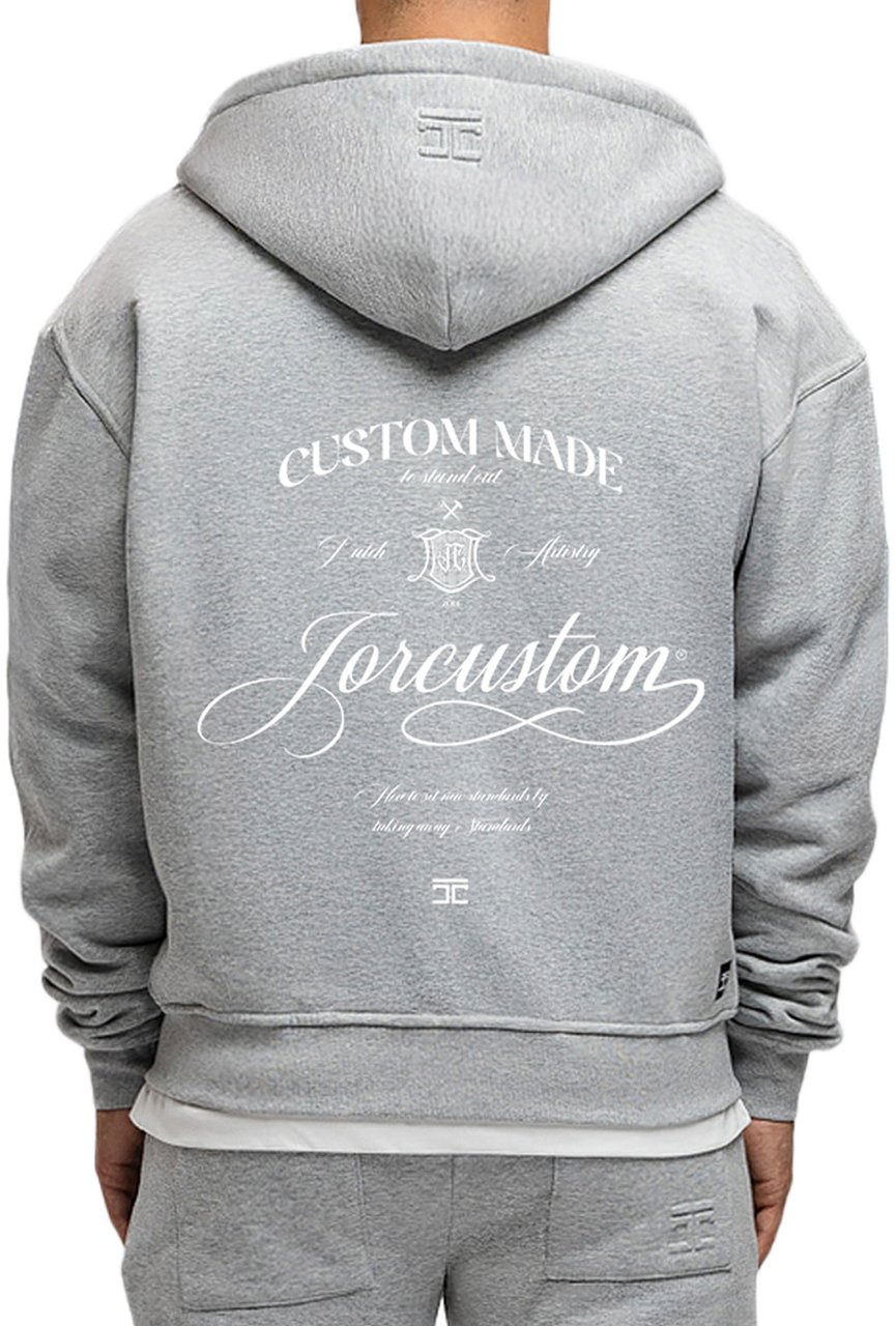 JORCUSTOM Handscrip Fl Zip Hoodie GreyMelange Grijs