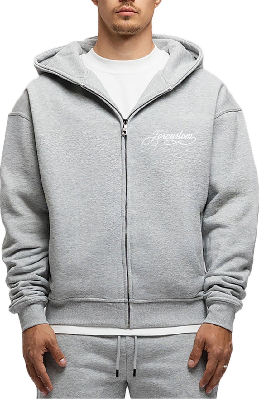 JORCUSTOM Handscrip Fl Zip Hoodie GreyMelange Grijs
