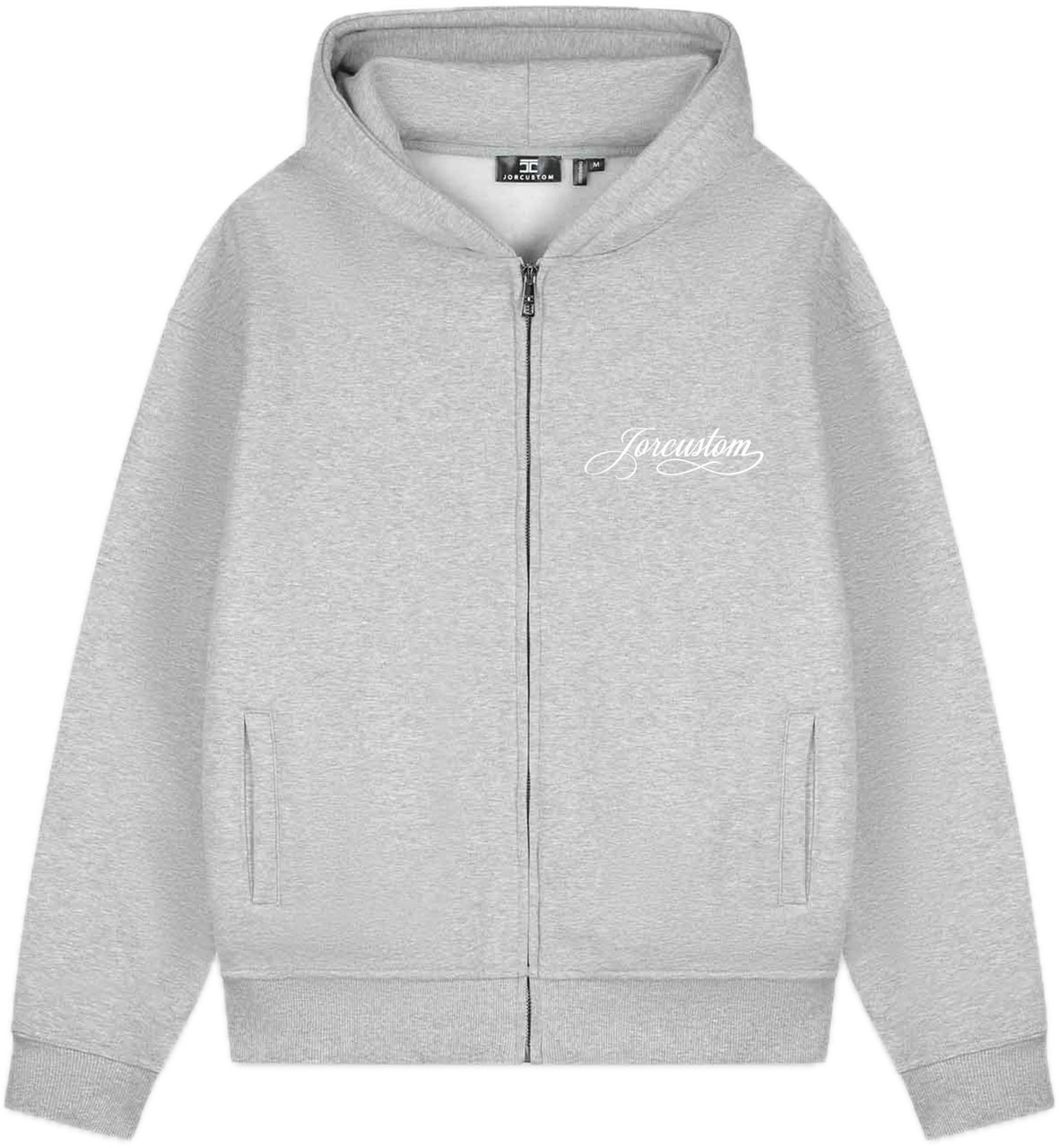 JORCUSTOM Handscrip Fl Zip Hoodie GreyMelange Grijs