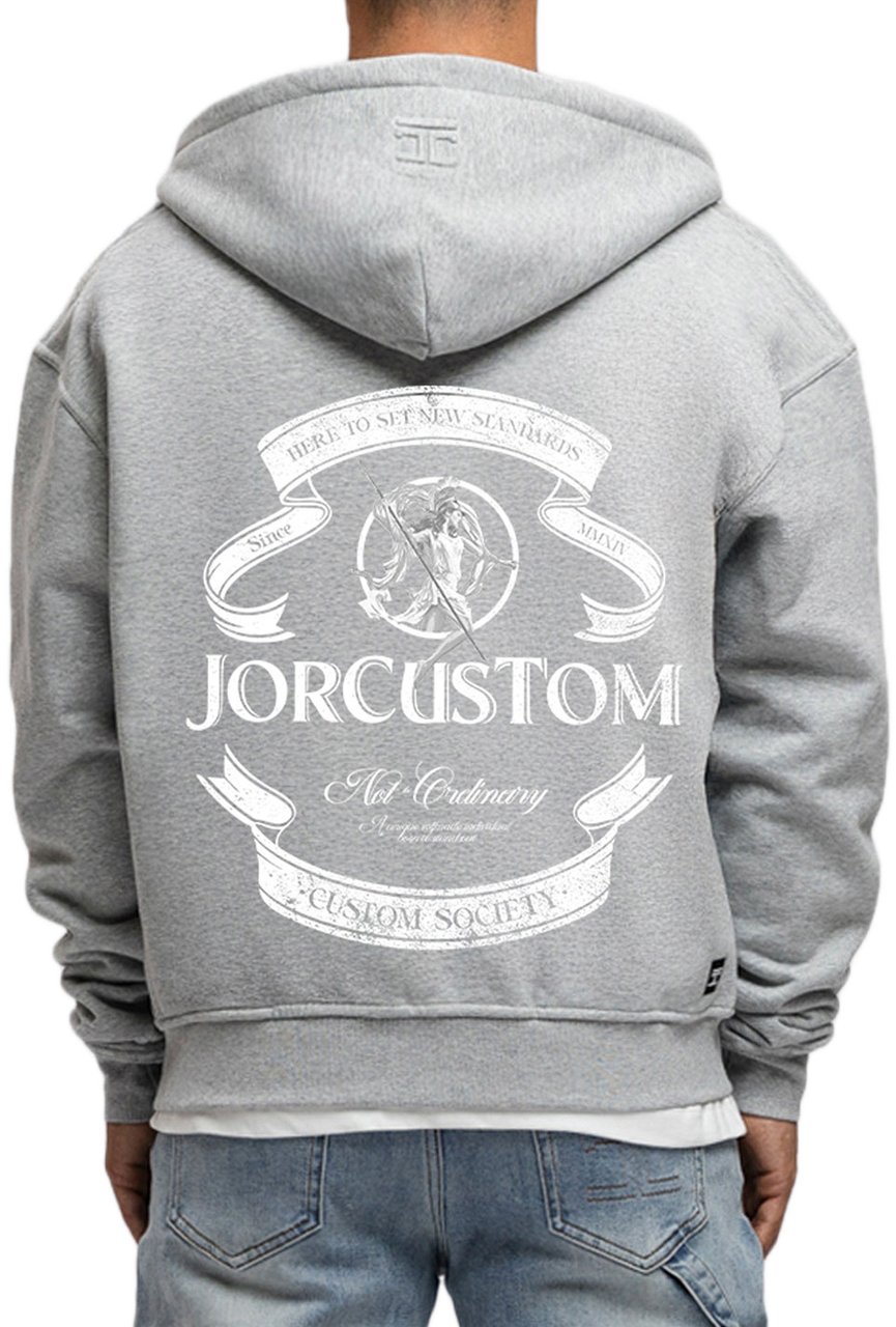 JORCUSTOM Ribbon Fl Zip Hoodie GreyMelange Grijs