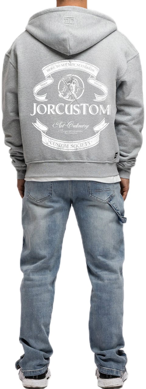 JORCUSTOM Ribbon Fl Zip Hoodie GreyMelange Grijs