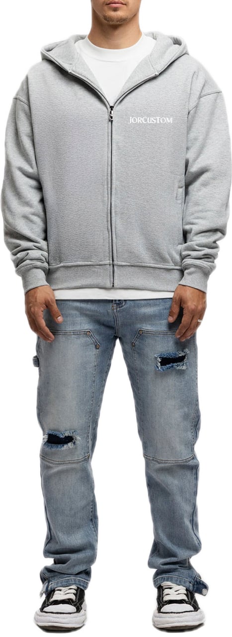 JORCUSTOM Ribbon Fl Zip Hoodie GreyMelange Grijs