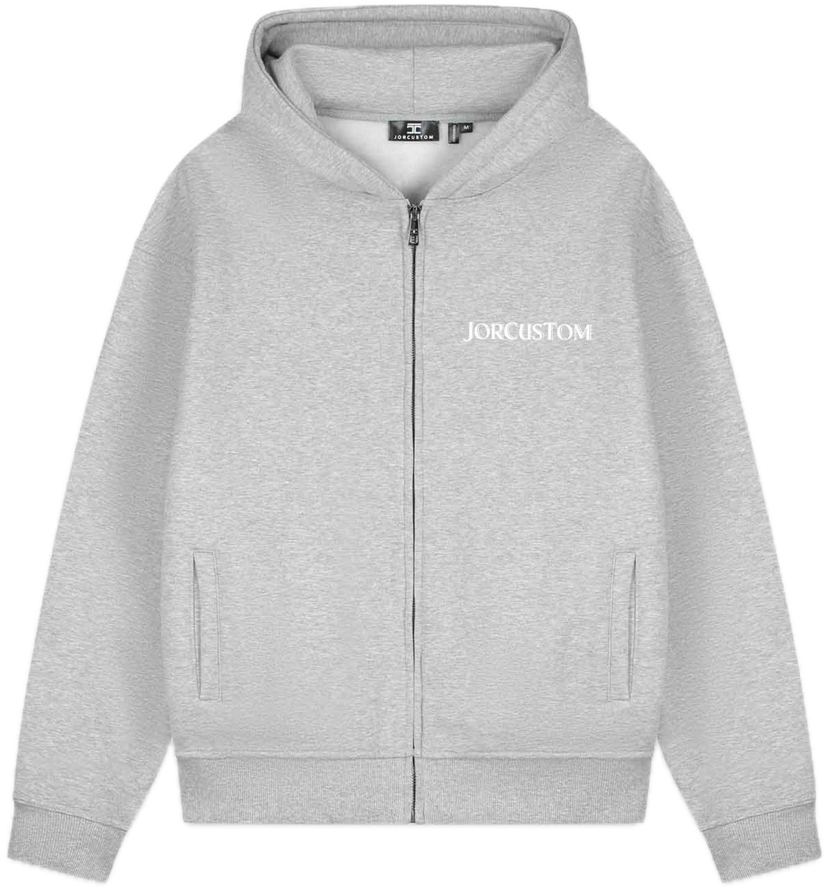 JORCUSTOM Ribbon Fl Zip Hoodie GreyMelange Grijs