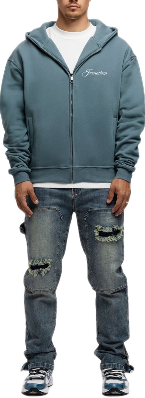 JORCUSTOM CustomUnive Fl Zip Hoodie OceanBlue Blauw