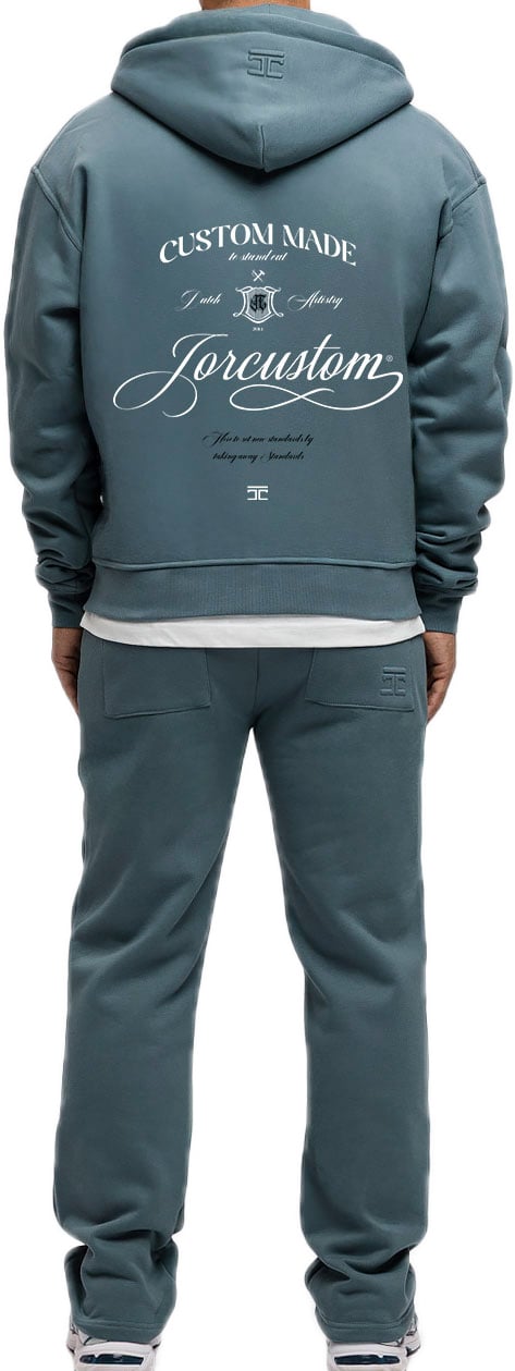 JORCUSTOM Handscript Fl Zip Hoodie OceanBlue Blauw