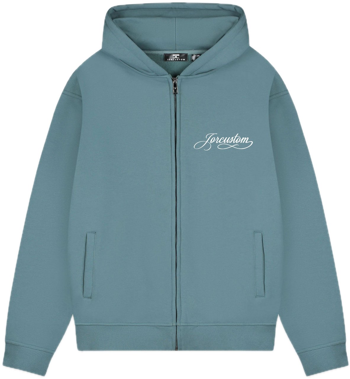 JORCUSTOM Handscript Fl Zip Hoodie OceanBlue Blauw
