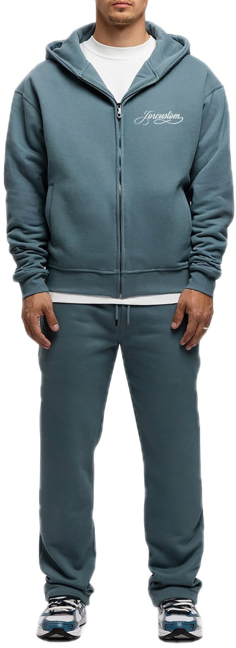 JORCUSTOM Handscript Fl Zip Hoodie OceanBlue Blauw