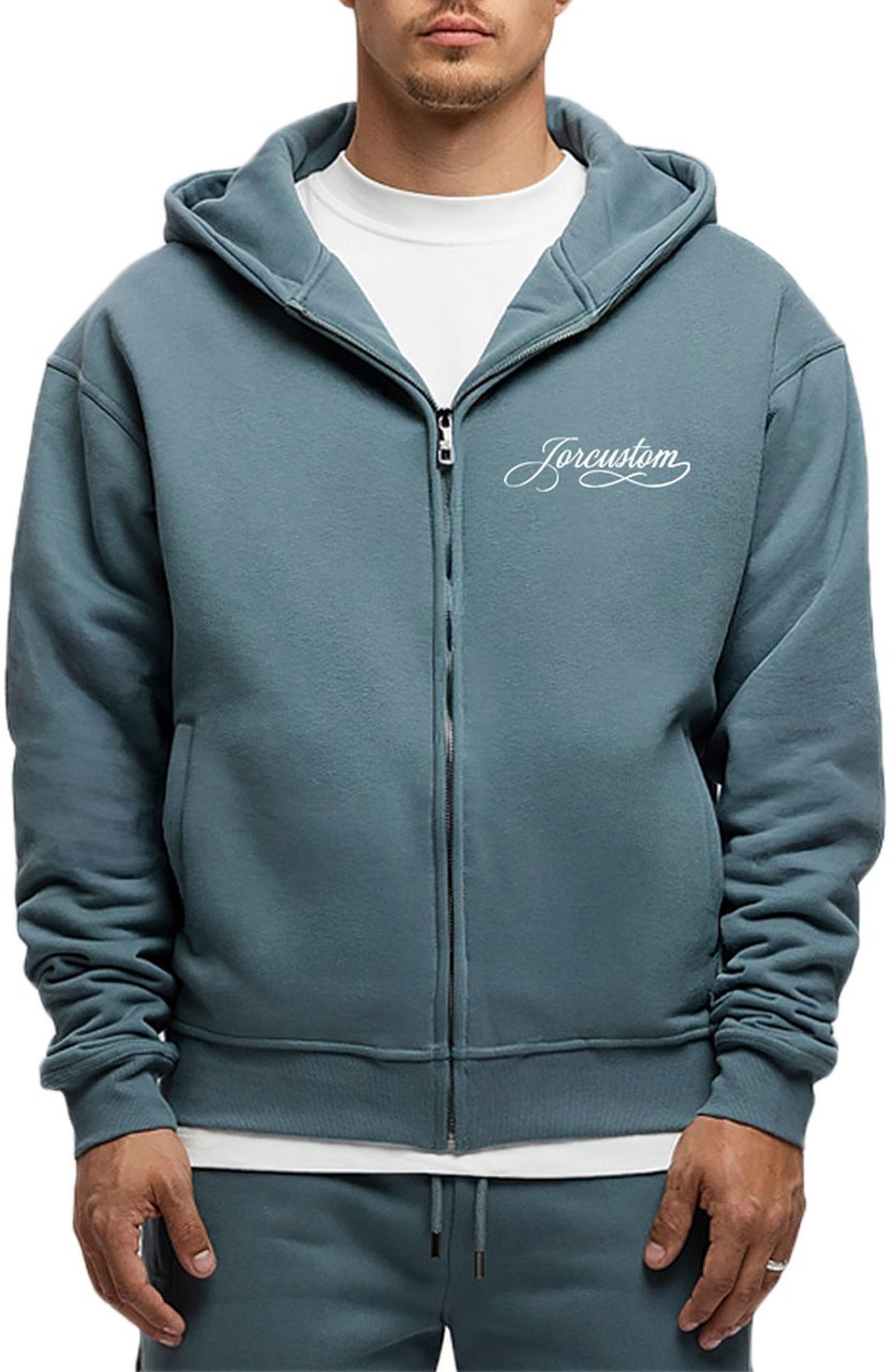 JORCUSTOM Handscript Fl Zip Hoodie OceanBlue Blauw