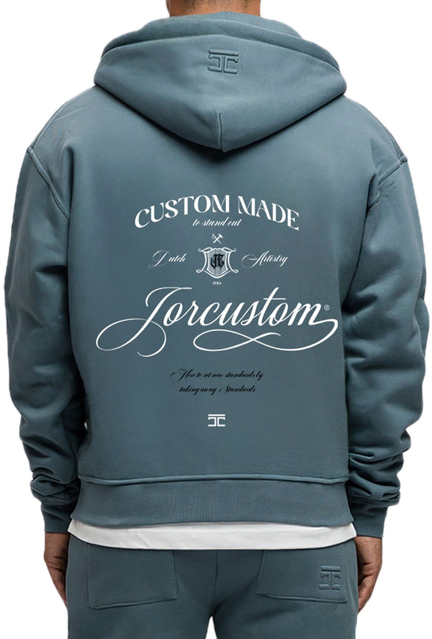 JORCUSTOM Handscript Fl Zip Hoodie OceanBlue Blauw