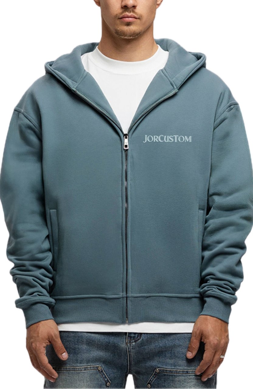 JORCUSTOM Ribbon Fl Zip Hoodie OceanBlue Blauw