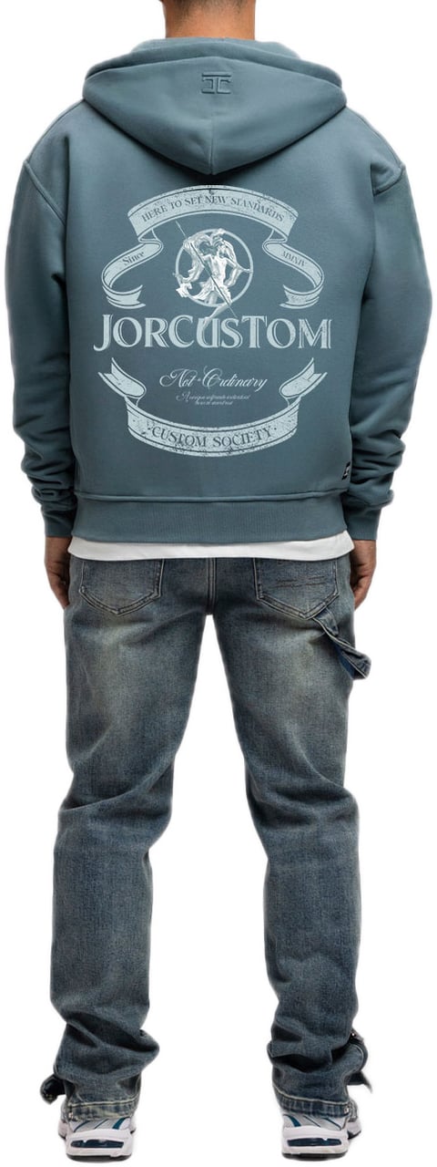 JORCUSTOM Ribbon Fl Zip Hoodie OceanBlue Blauw