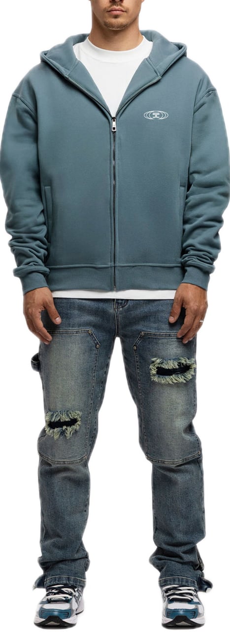 JORCUSTOM UncommonMin Fl Zip Hoodie OceanBlue Blauw