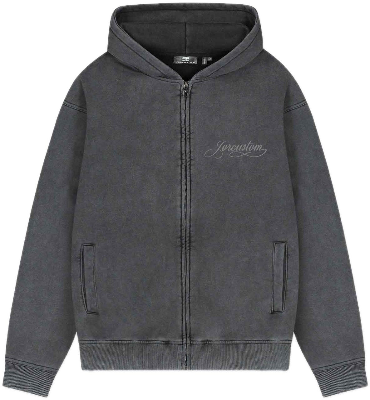 JORCUSTOM Handscript Fl Zip Hoodie AcidGrey Grijs