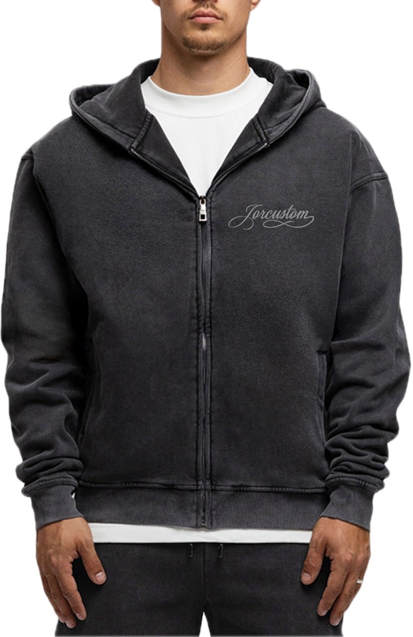 JORCUSTOM Handscript Fl Zip Hoodie AcidGrey Grijs