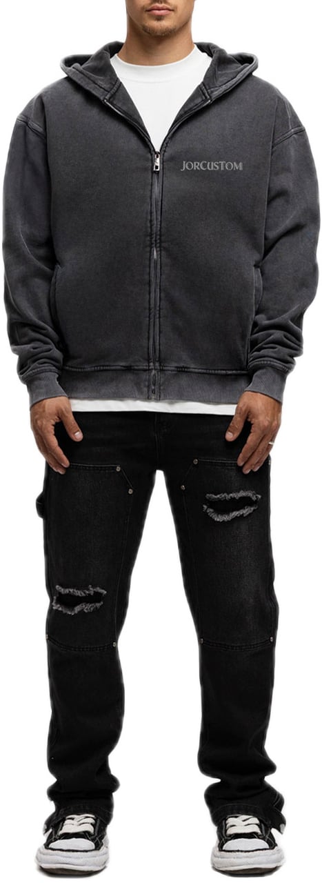 JORCUSTOM Ribbon Fl Zip Hoodie AcidGrey Grijs