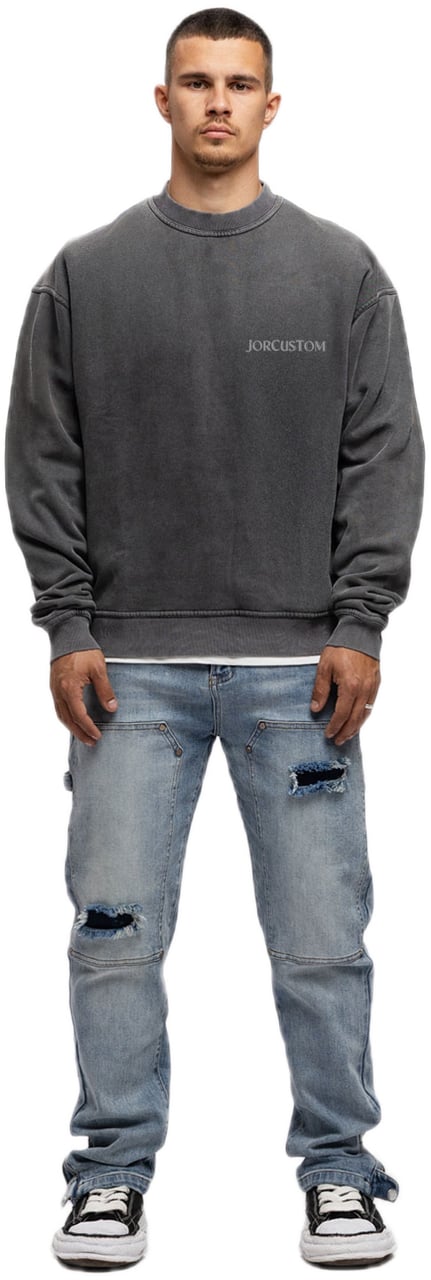 JORCUSTOM Ribbon Fl Sweater AcidGrey Grijs