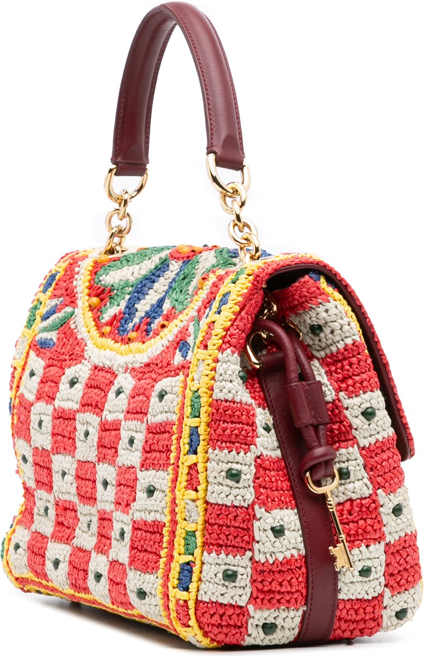 Dolce & Gabbana Raffia Crochet Sicilian Cart Miss Sicily Satchel Rood