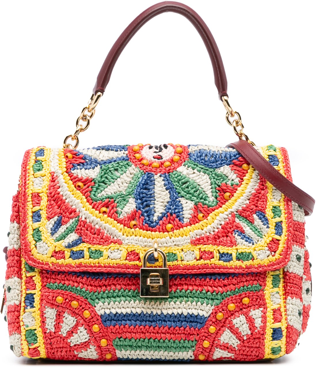 Dolce & Gabbana Raffia Crochet Sicilian Cart Miss Sicily Satchel Rood
