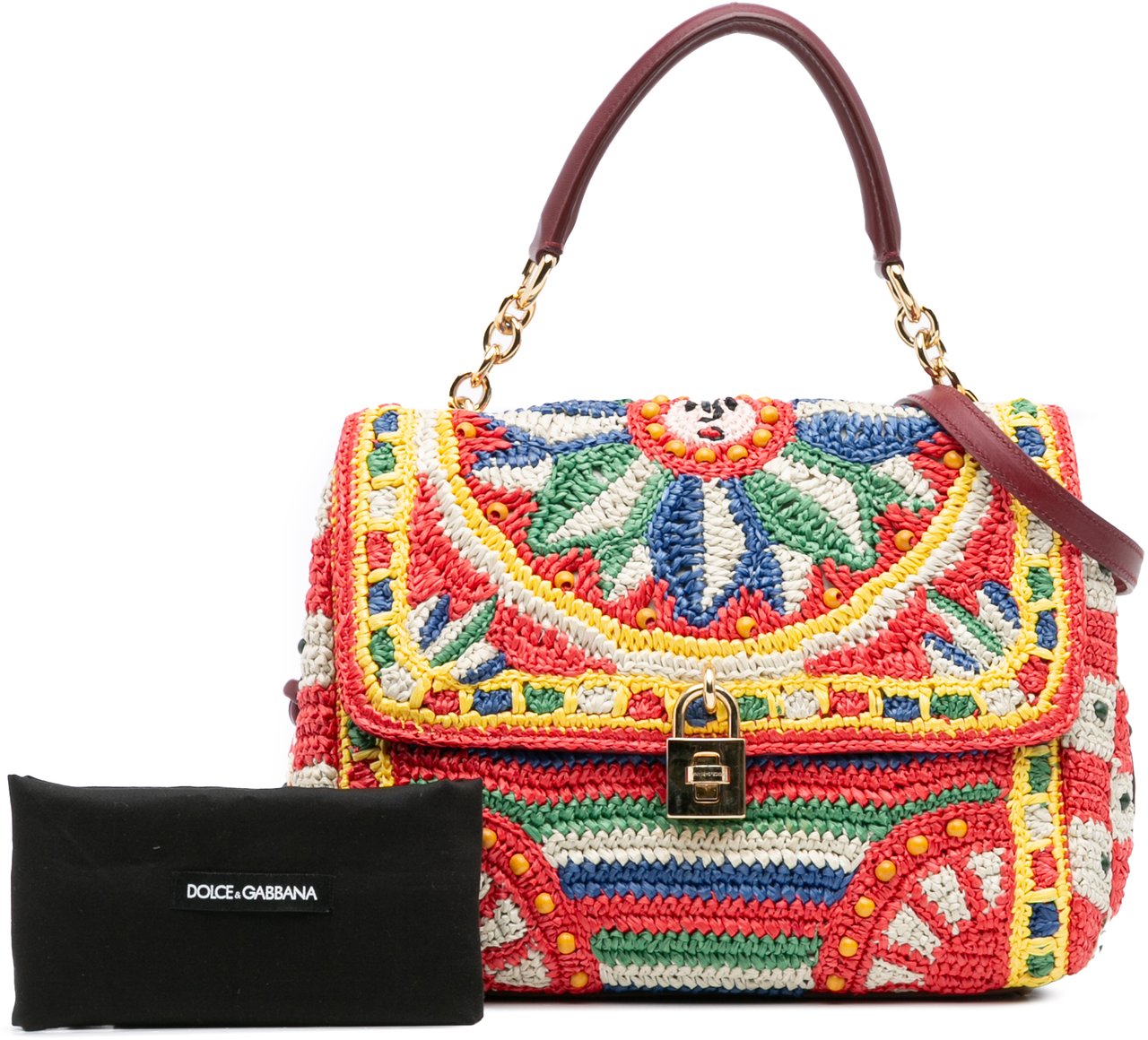 Dolce & Gabbana Raffia Crochet Sicilian Cart Miss Sicily Satchel Rood