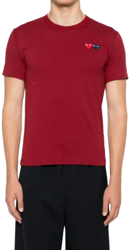 Comme des Garçons T-shirt Double Burgendy Emblem Burgundy Rood