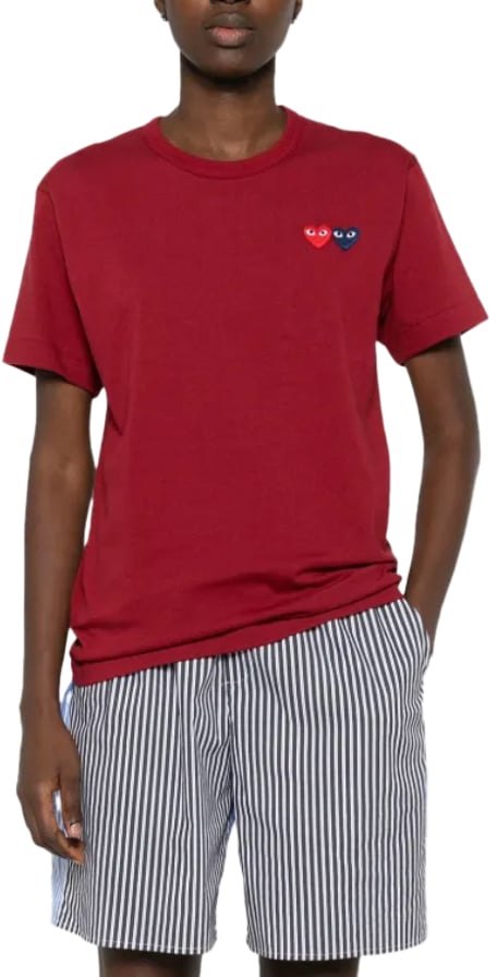 Comme des Garçons T-shirt Double Burgendy Emblem Burgundy Rood