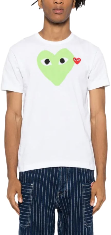 Comme des Garçons T-shirt Red Emblem Red Heart Green Groen