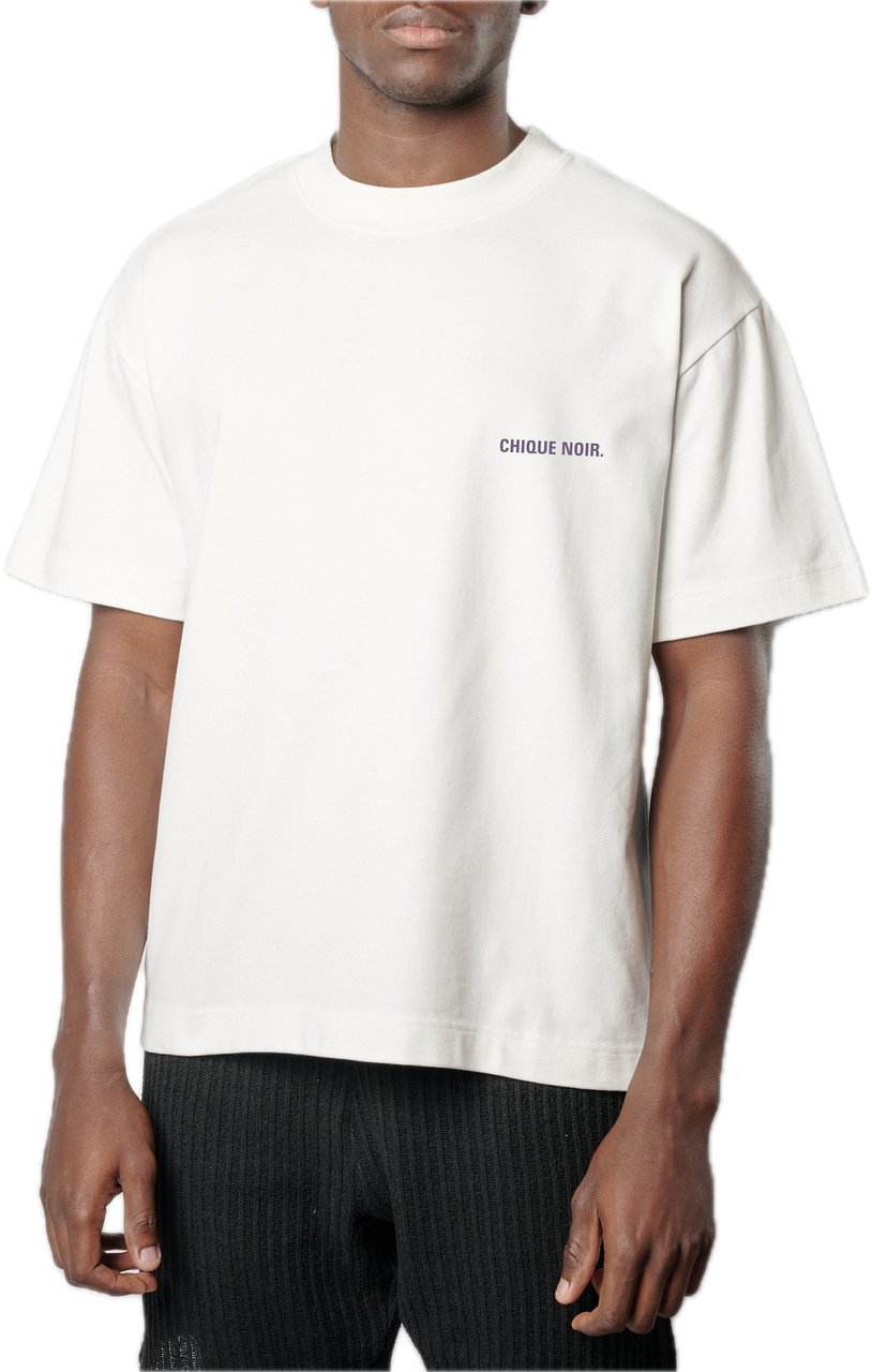 Chique Noir Blurry logo tee oat/plum Wit