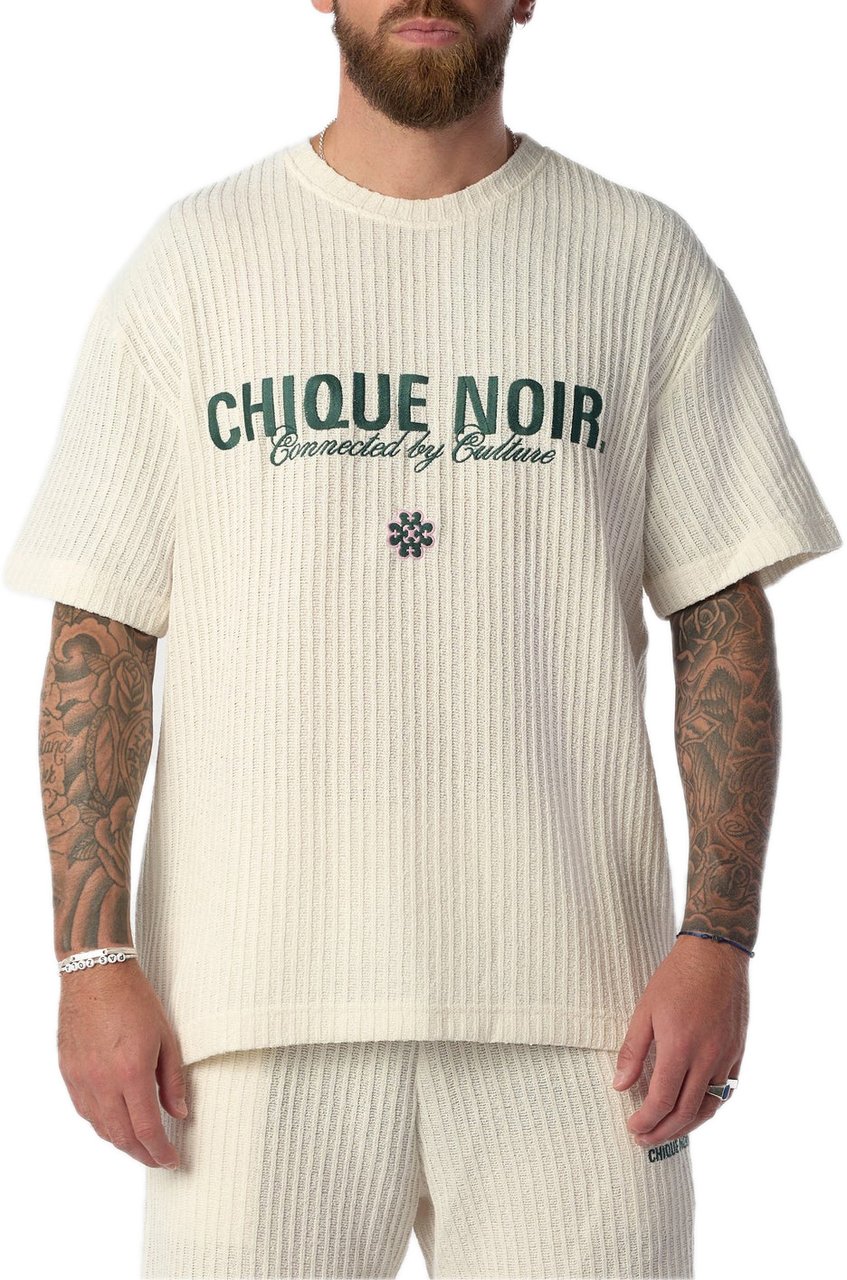 Chique Noir Knitted tee ecru/green Wit