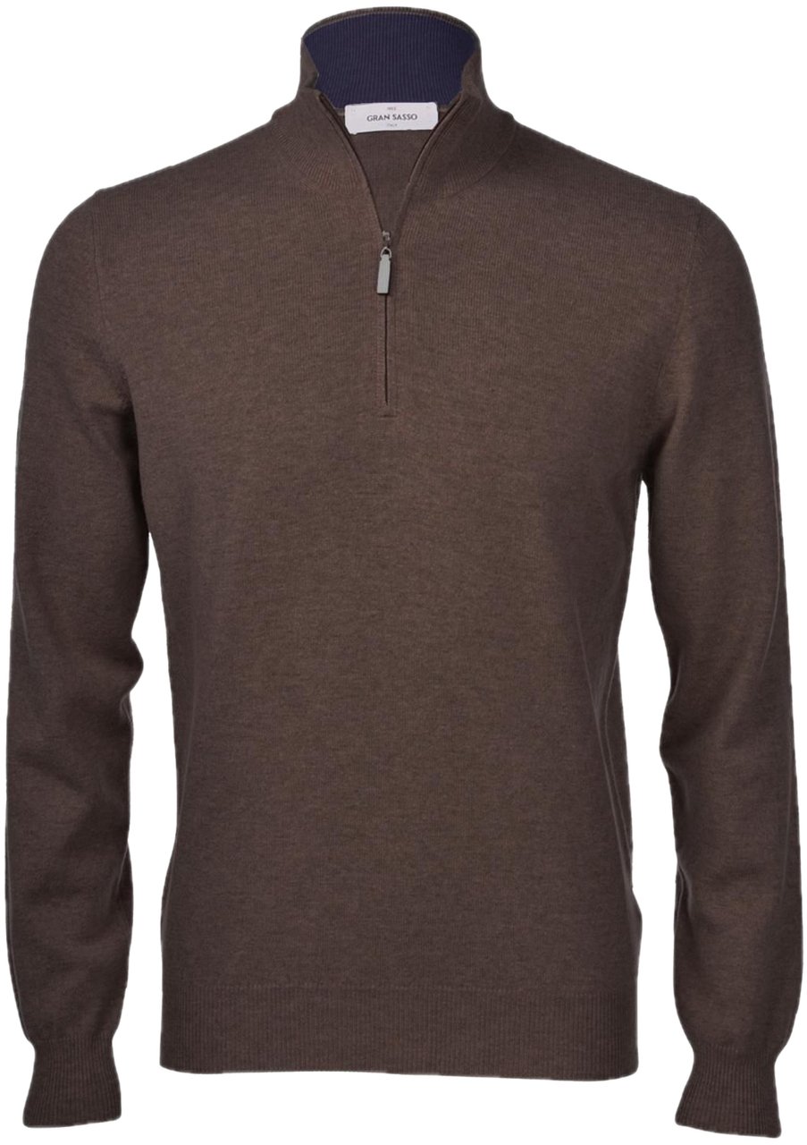 Gran Sasso Trui met rits donkerbruin Bruin