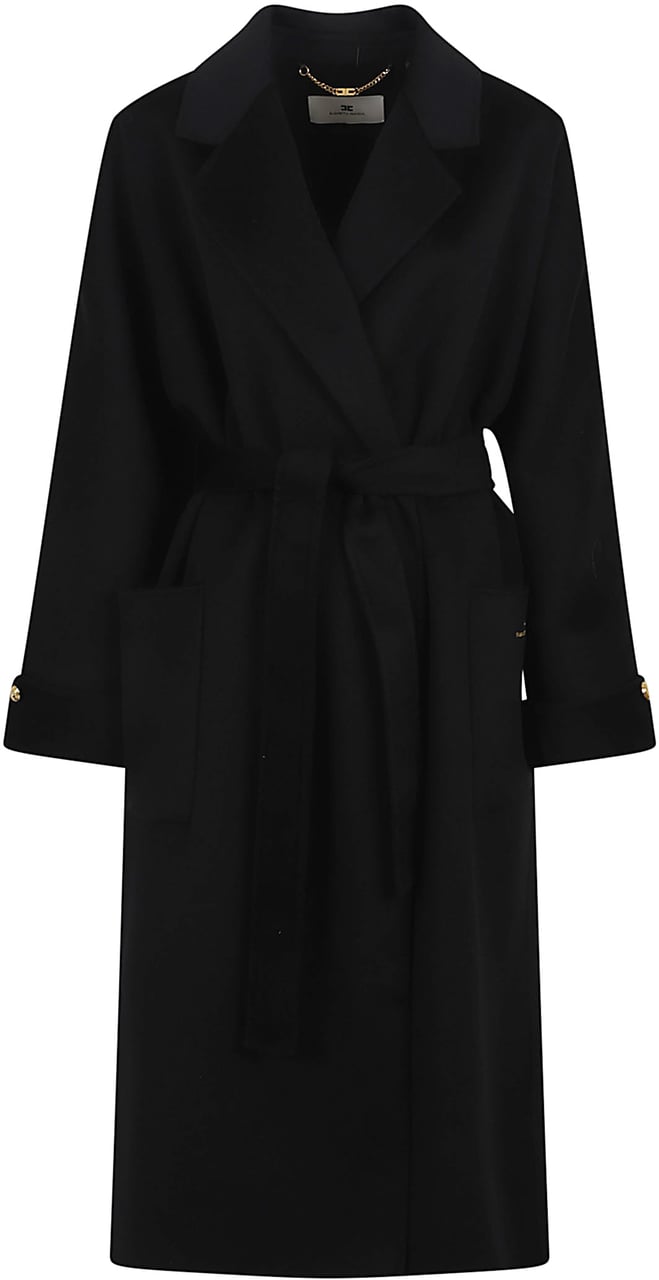 Elisabetta Franchi Cappotto Con Cintura Black Zwart