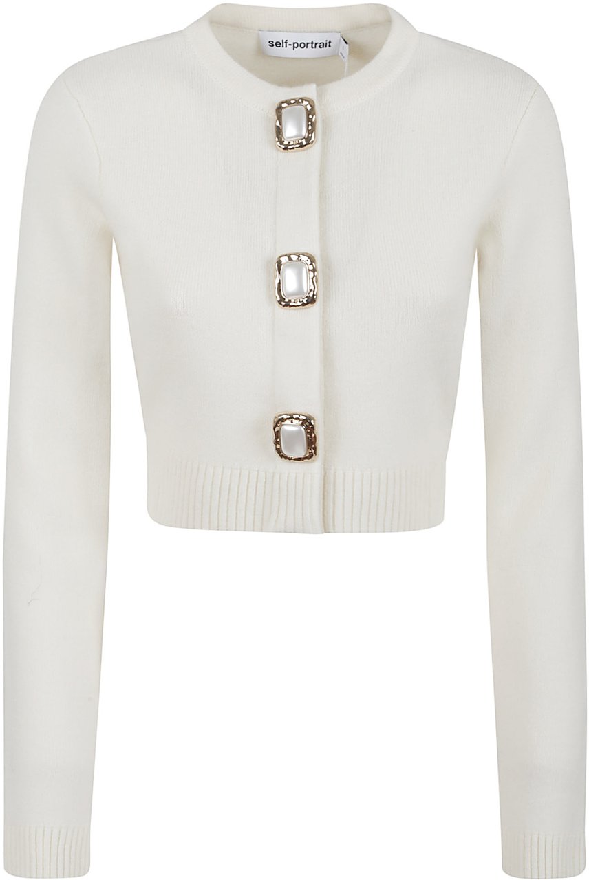 Self-Portrait cream wool cardigan Wit