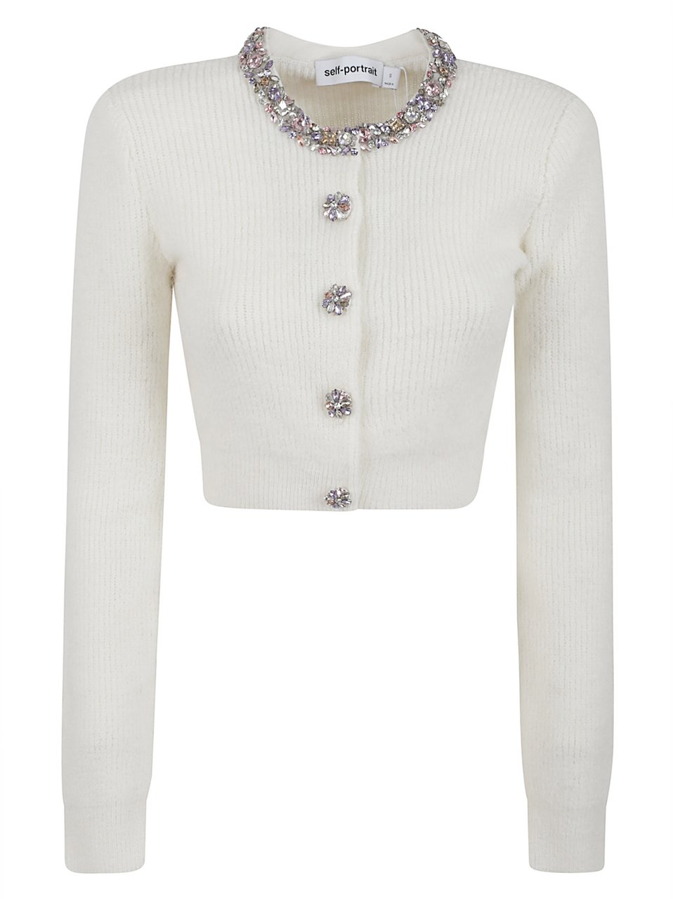 Self-Portrait cream embellished trim cardigan Wit