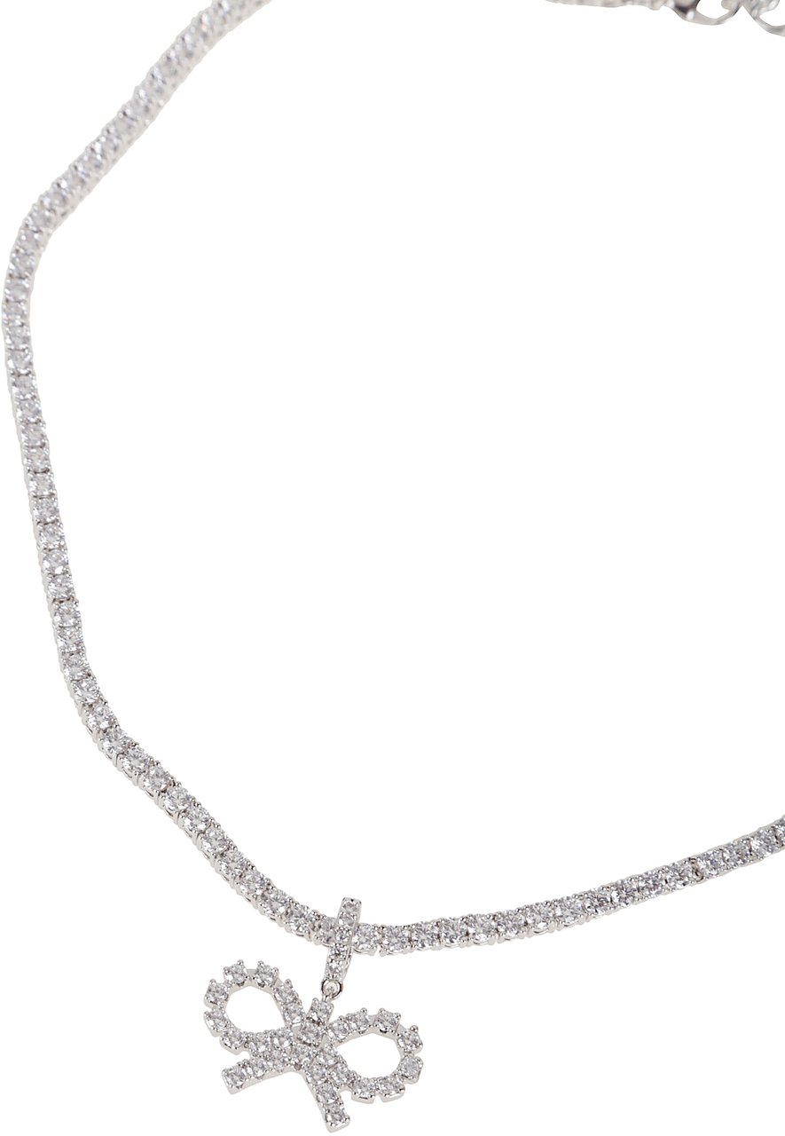 Self-Portrait crystal bow tennis necklace Metallic