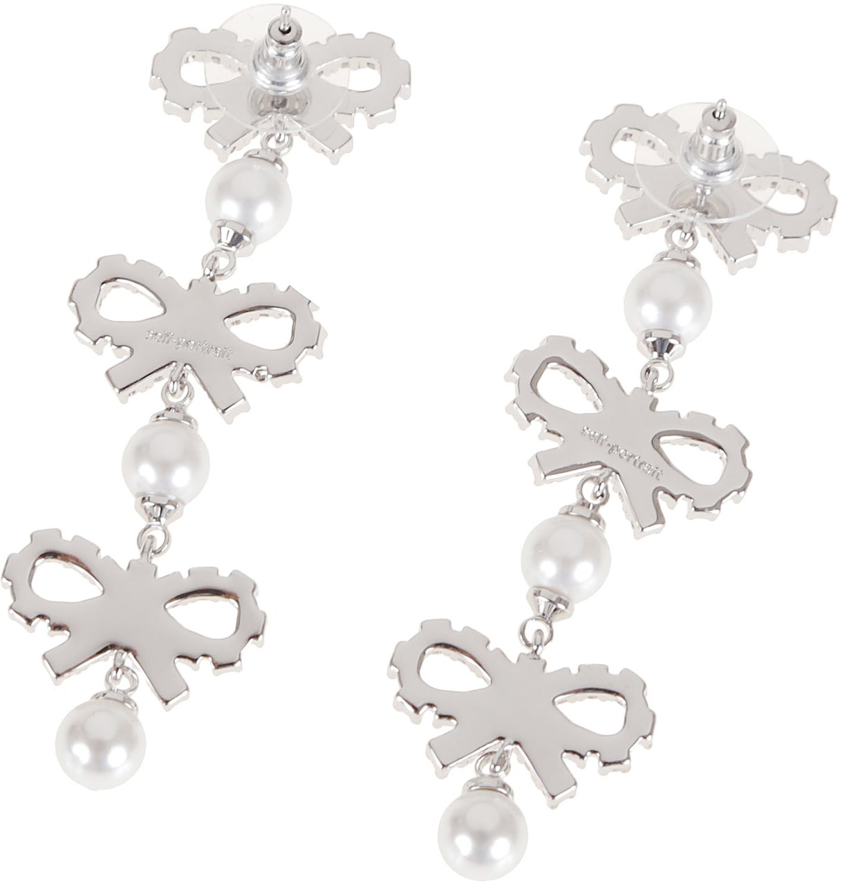 Self-Portrait micro bow pearl tiered earrings Wit