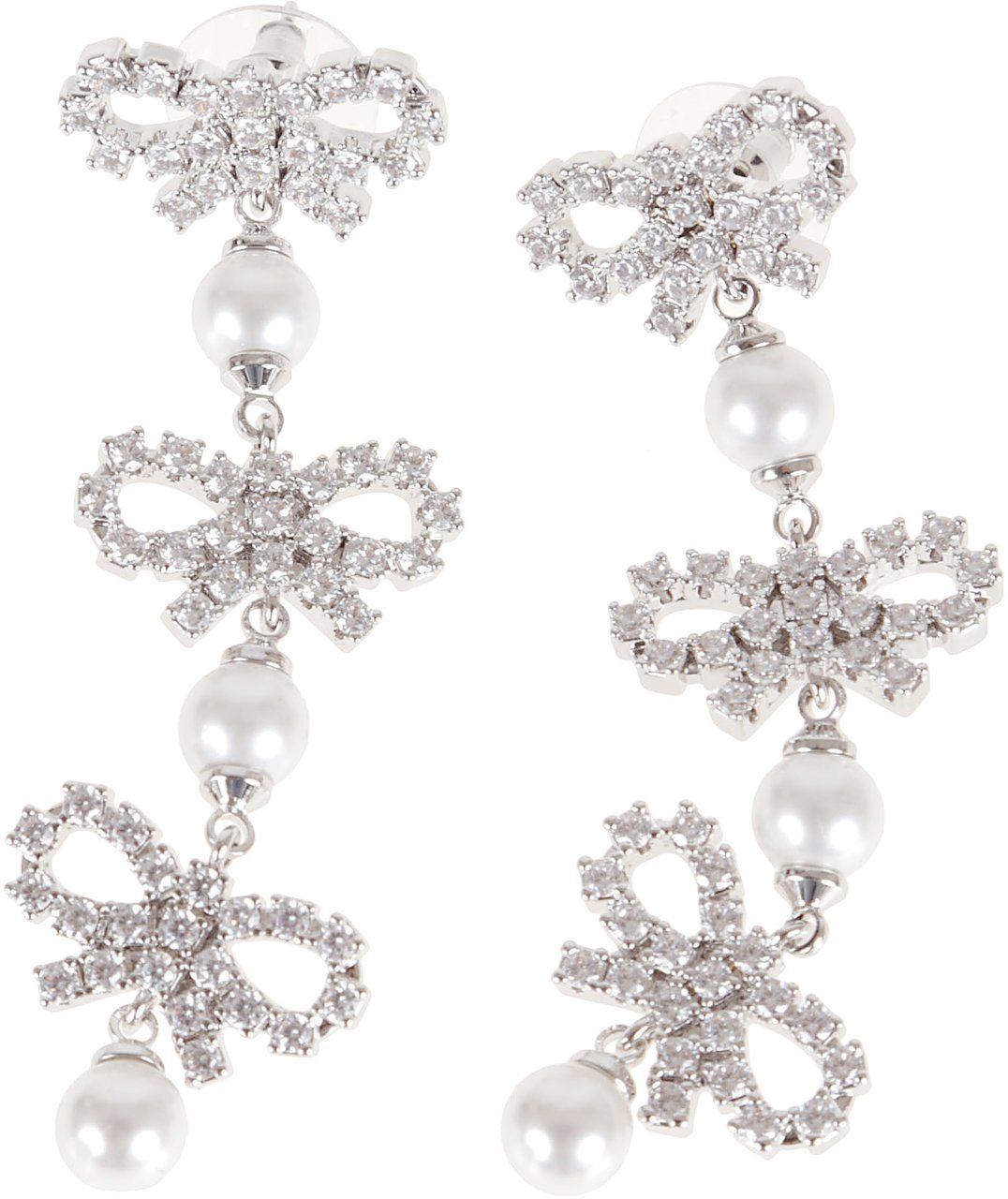 Self-Portrait micro bow pearl tiered earrings Wit