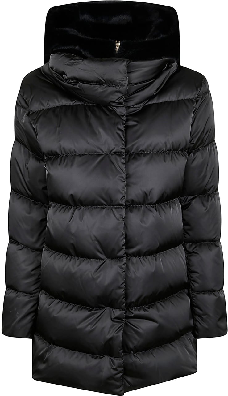 Herno a shape in satin with faux fur bib Zwart