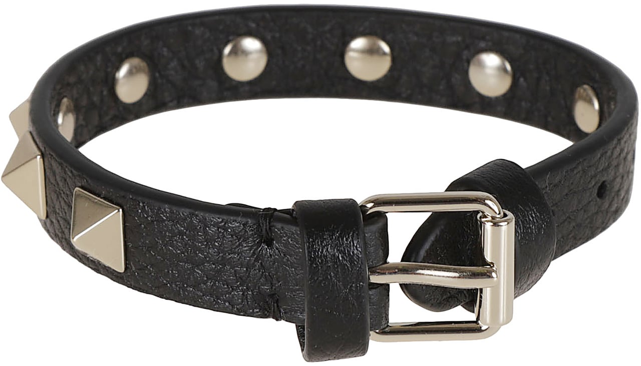Valentino Leather Bracelet Black Zwart