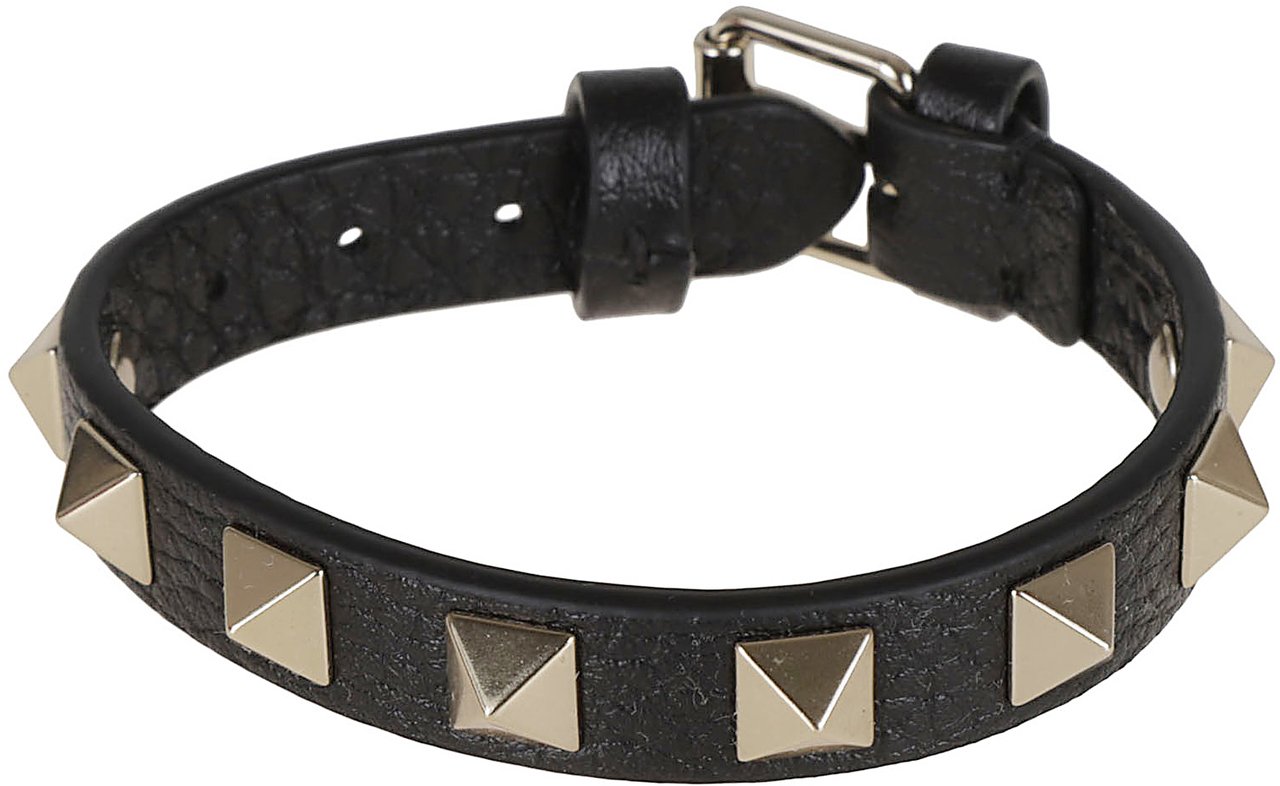 Valentino Leather Bracelet Black Zwart