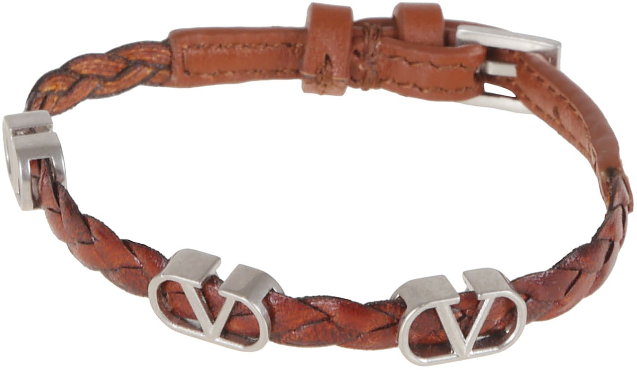 Valentino Garavani Leather Bracelet Vlogo Signature Bruin