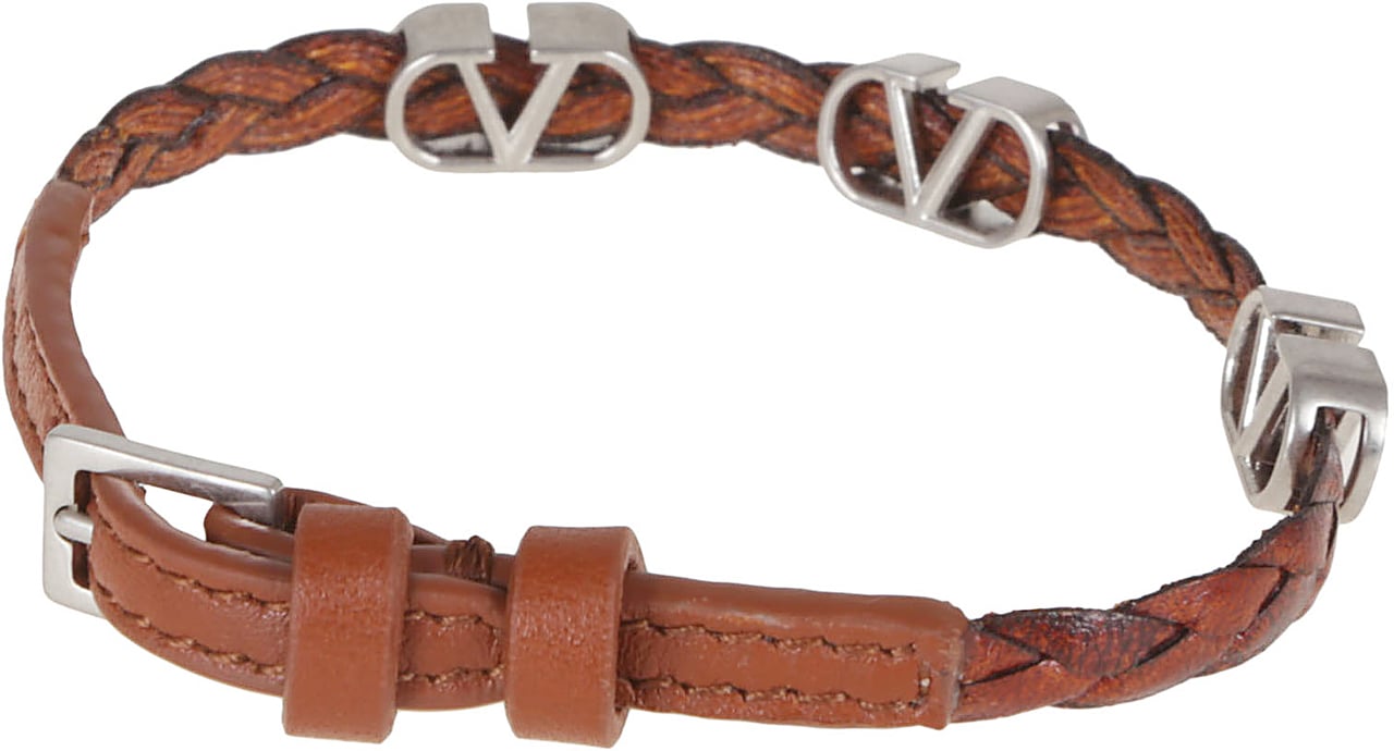 Valentino Garavani Leather Bracelet Vlogo Signature Bruin