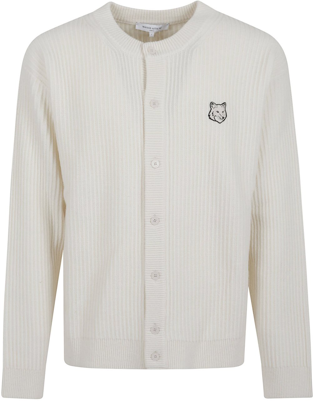 Maison Kitsuné fox head wool ribbed cardigan Beige