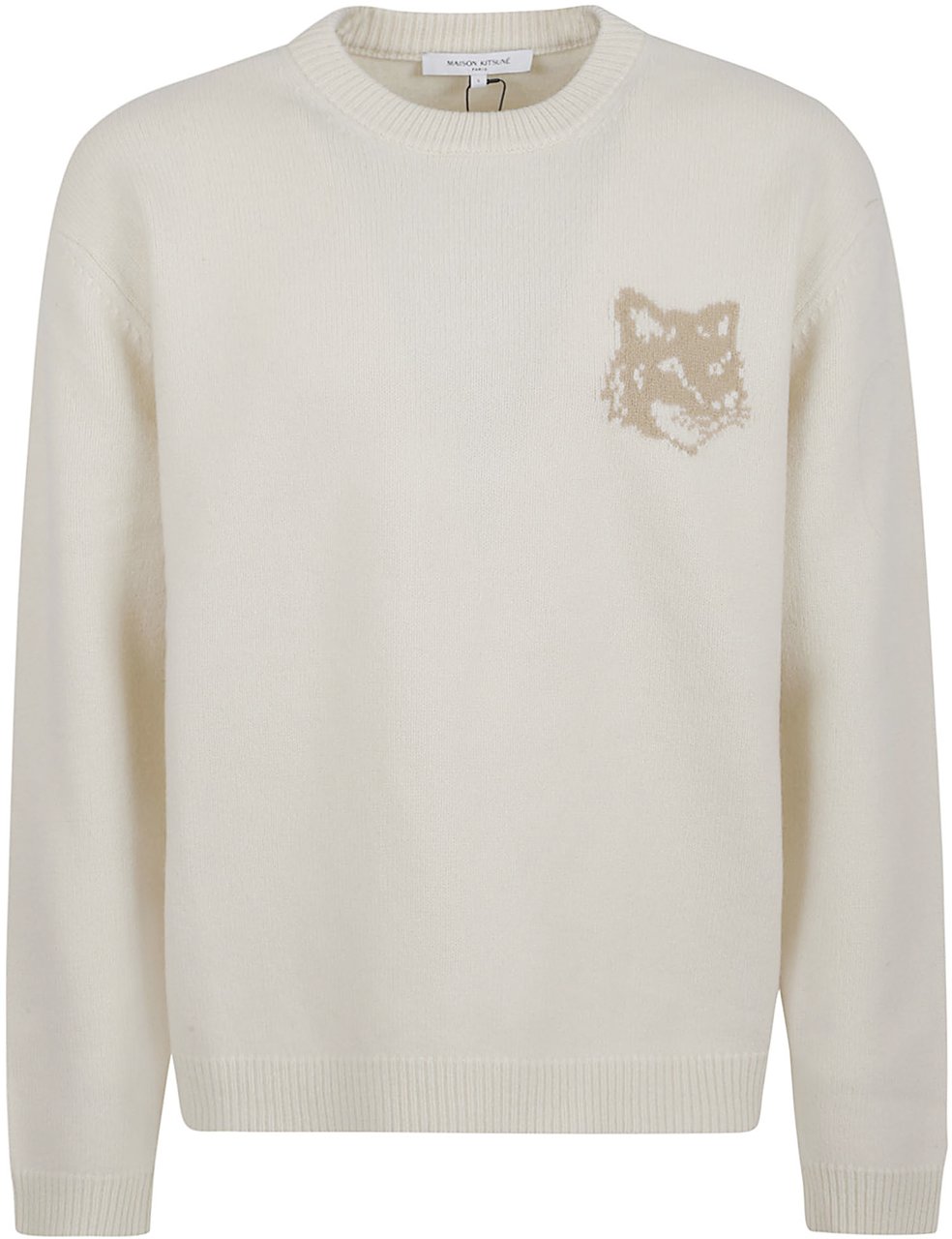 Maison Kitsuné fox head intarsia merino jumper Beige