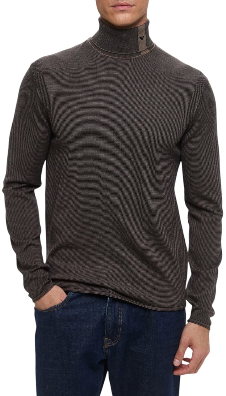 Emporio Armani Striped rollneck Wallnut Bruin